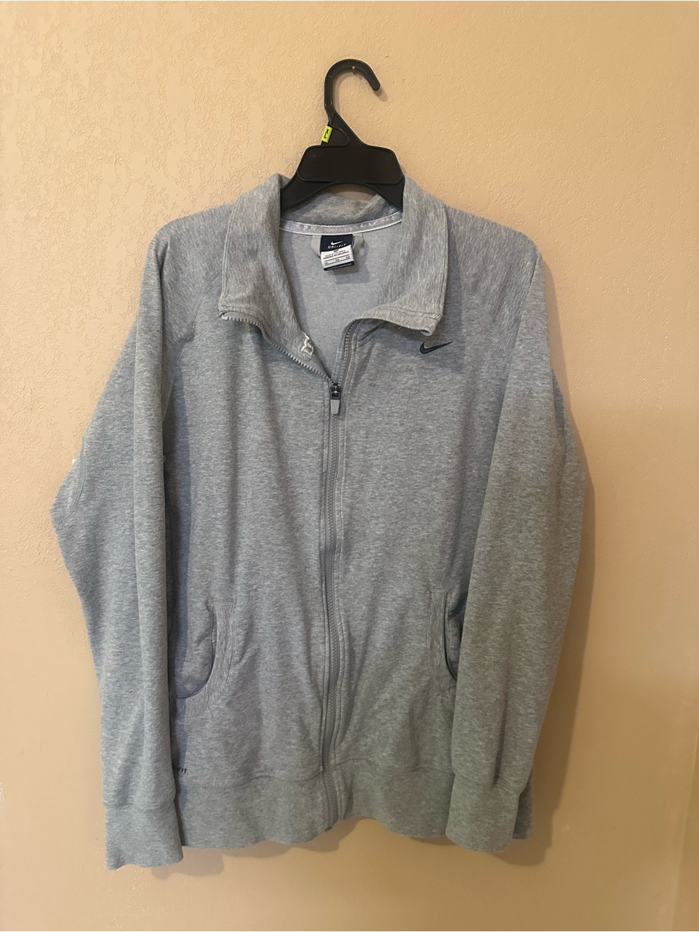 NIKE Dri-Fit Heather Gray Zip-Up Hoodie with Thumbholes